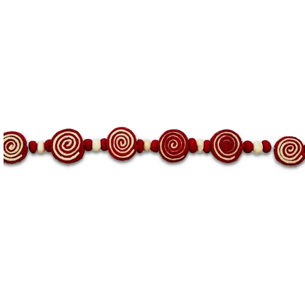 Set of 2 Peppermint Candy Christmas Felted Wool Garland 6 foot each Holiday Time